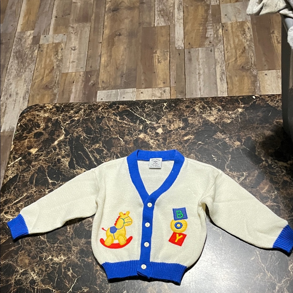 Kids White and Blue Cardigan with Playful Design